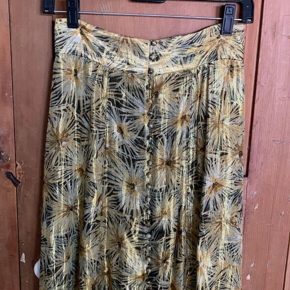 The Kooples Paris gold metallic floral print flared midi skirt - Picture 3 of 11